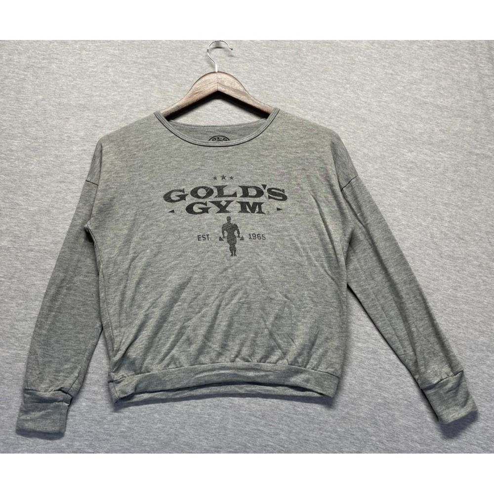 Golds Gym Sweatshirt Womens XS Gray Stretch Crew Neck Athletic Workout Gym